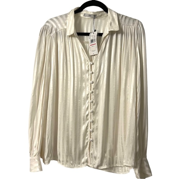 NWT Mango Satin Striped Button Down Blouse - Picture 4 of 8